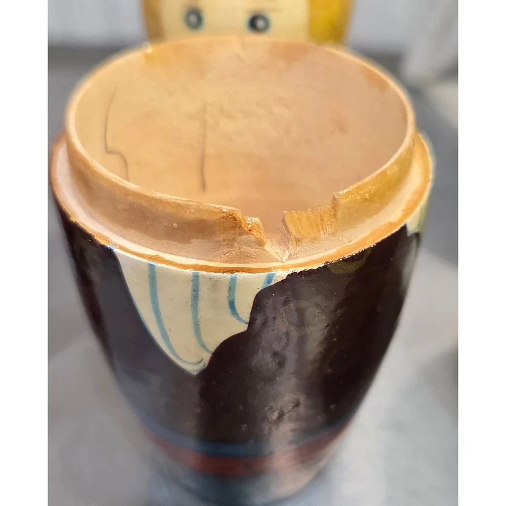 Vintage Russian Hand Painted Wooden Angel Nesting Dolls Matryoshka 3 Piece